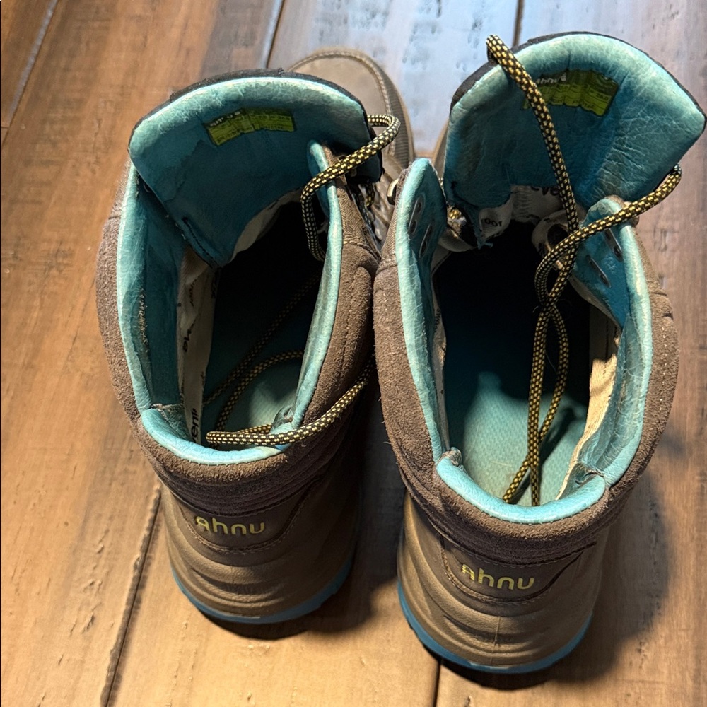 Ahnu Gray Hiking Boots with Teal and Yellow Accents - Picture 2 of 16